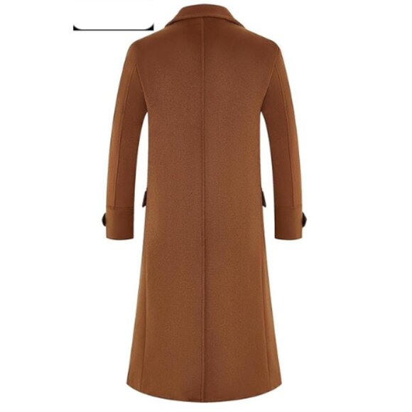 Men's Luxury Full Length Trench Coat Long Wool Overcoat Winter Windbreaker - Picture 2 of 8